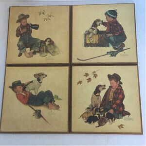 Norman Rockwell Vintage Boy and Dog wall Plaques -Set of 4